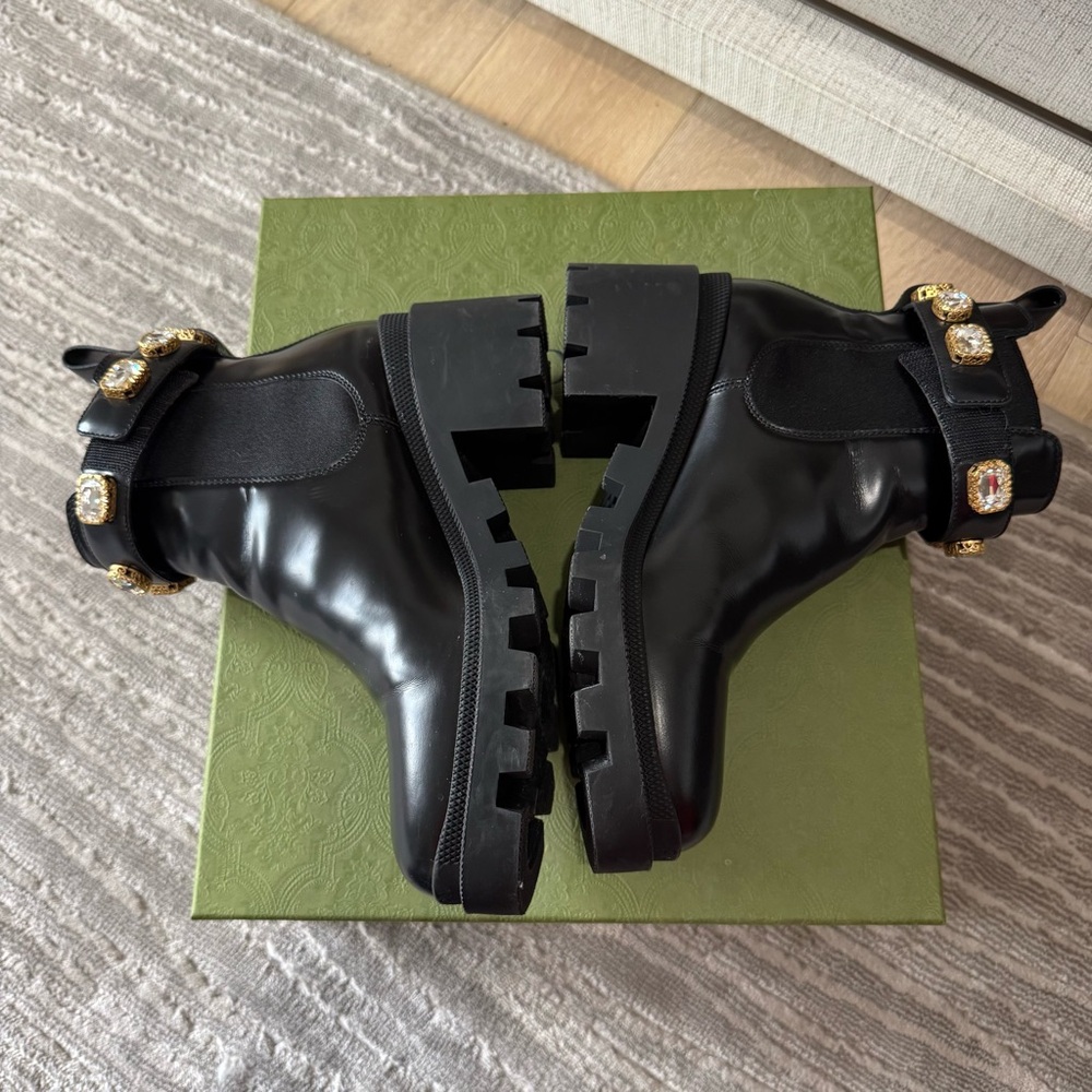 LIKE NEW Gucci Trip Embellished Block Heel Chelsea Boots, Size 38 - Picture 9 of 13